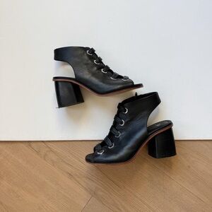 Ganni Bini Black Leather Heels 10 Platform Chunky Lace Up